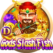 Gods Slash Fish online slot game at MRATM88 featuring Chinese God of Wealth