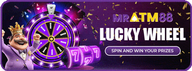 MrATM88 Lucky Wheel spin graphic, offering prizes and free spins which link to Slot Free Credit bonuses.