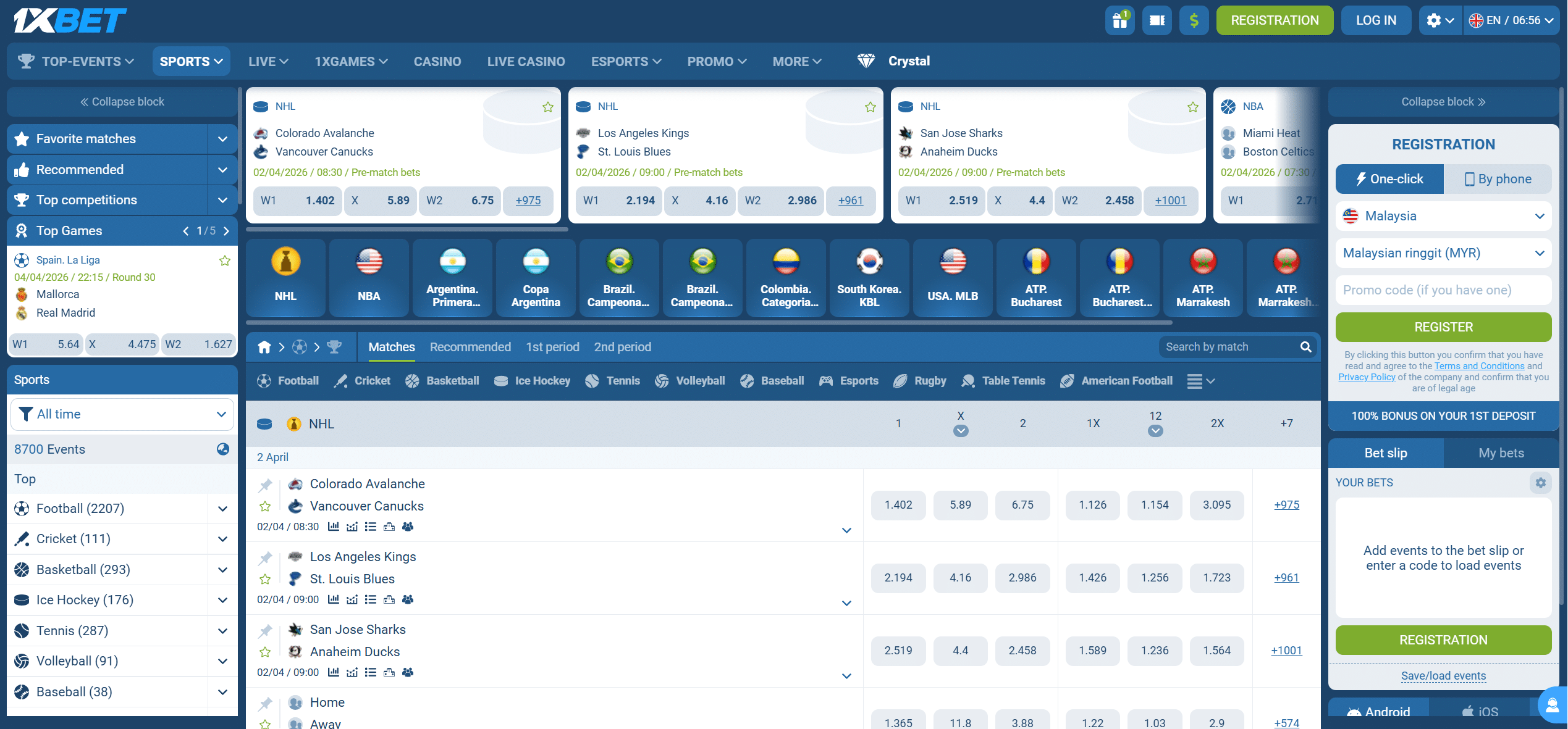 1xbet sports betting options