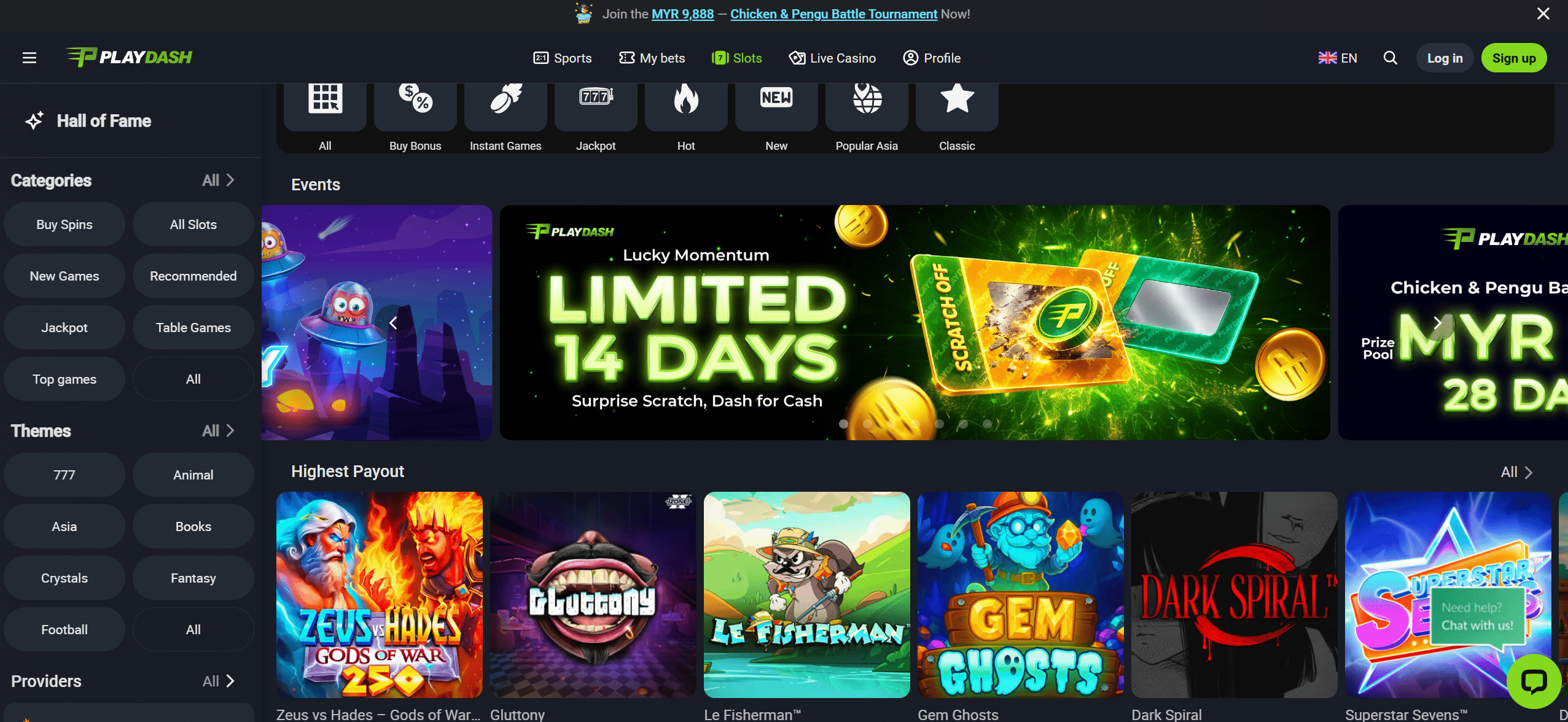 playdash online casino slot page