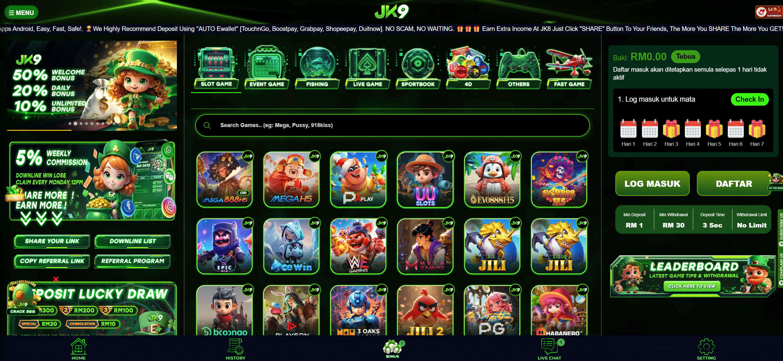 jk9 online casino homepage