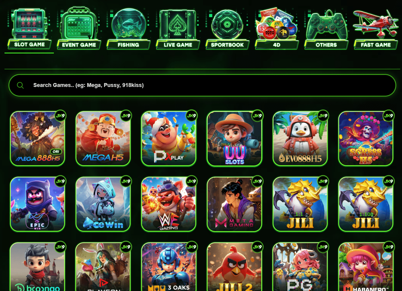 jk9 online casino slot game page