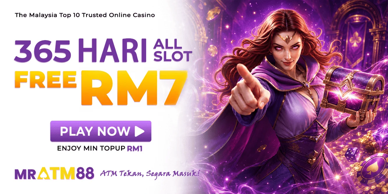 MRATM88 365 Hari All Slot free credit RM7 daily promo banner - mratm88-my.io