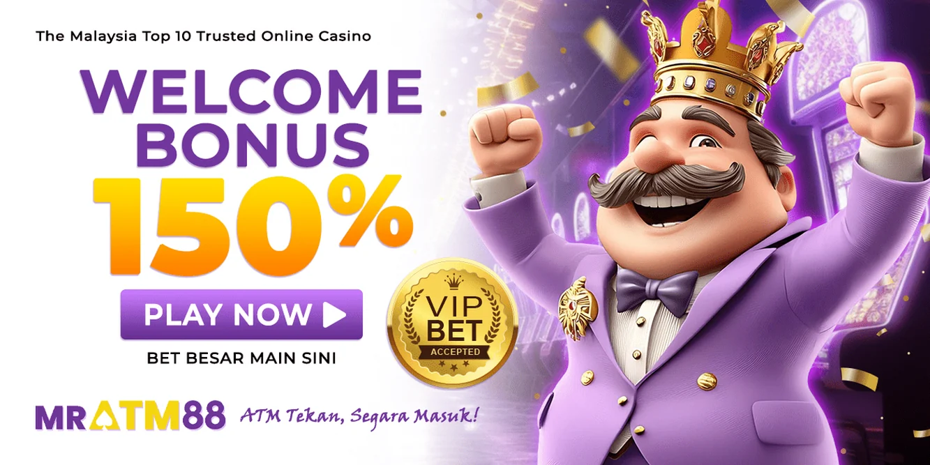 MRATM88 welcome bonus 150 percent VIP bet accepted promo banner - mratm88-my.io